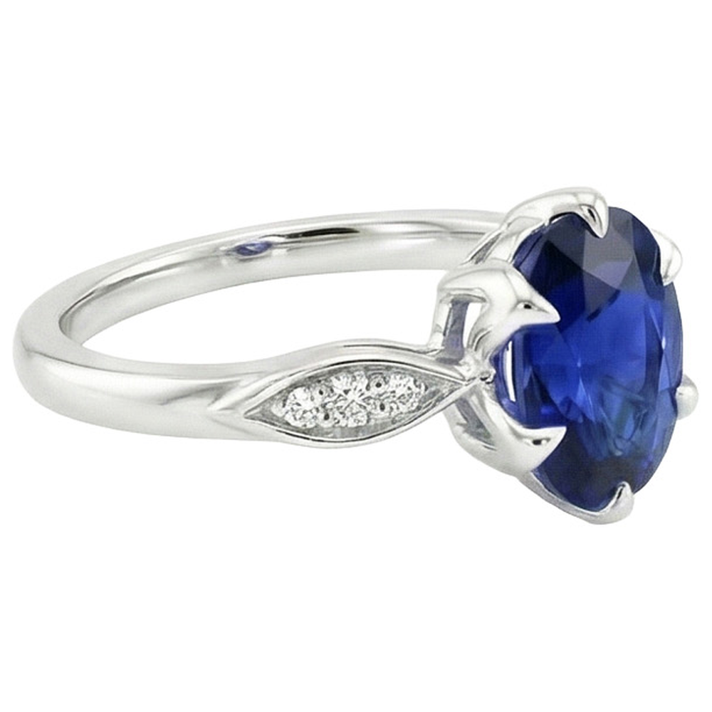 naturel oval saphir 3.50carats bague vue de profil
