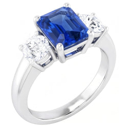 Bague Anniversaire Diamant Rond Saphir Bleu 2.50 Carats Femme 3 Pierre