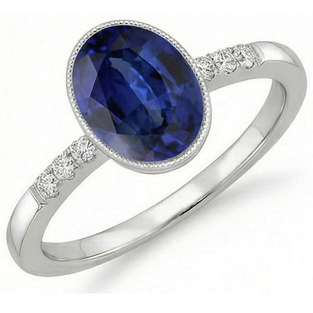 naturel oval saphir 3.50carats bague angle de côté