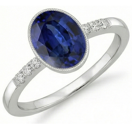 naturel oval saphir 3.50carats bague angle de côté
