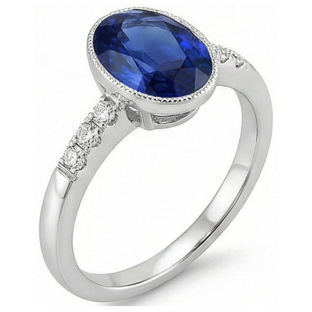 naturel oval saphir 3.50carats bague détail rapproché