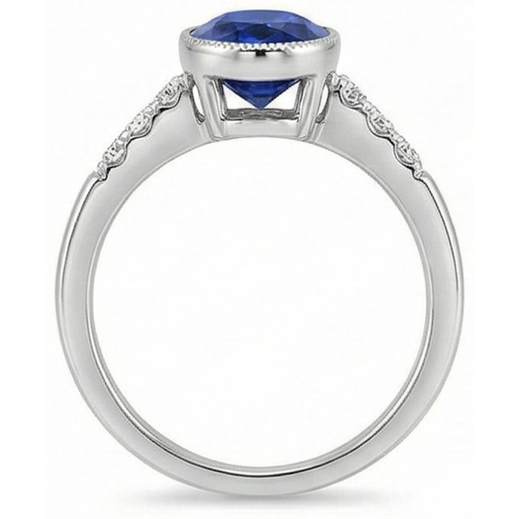 naturel oval saphir 3.50carats bague vue de dessus