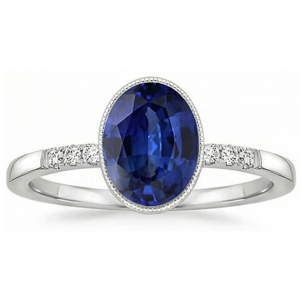 naturel oval saphir 3.50carats bague vue de profil