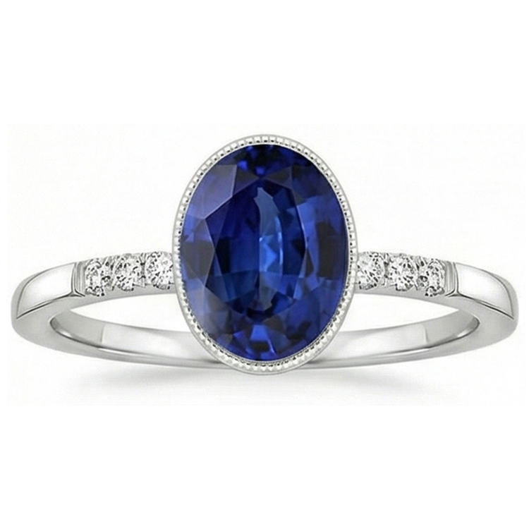 naturel oval saphir 3.50carats bague vue de profil