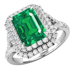 Bague Anniversaire Émeraude Vert Et Diamants 11.75 Carats Or Blanc 14K