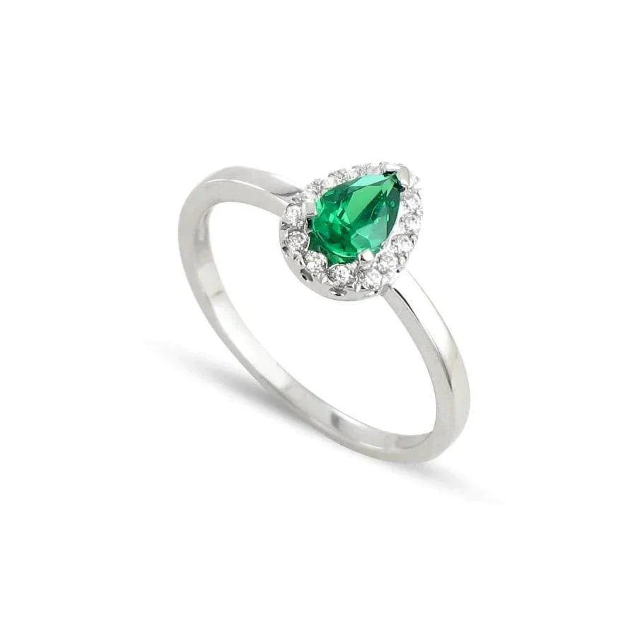 Bague Anniversaire Emeraude Vert Et Diamants 5 Ct Or Blanc 14K Nouveau