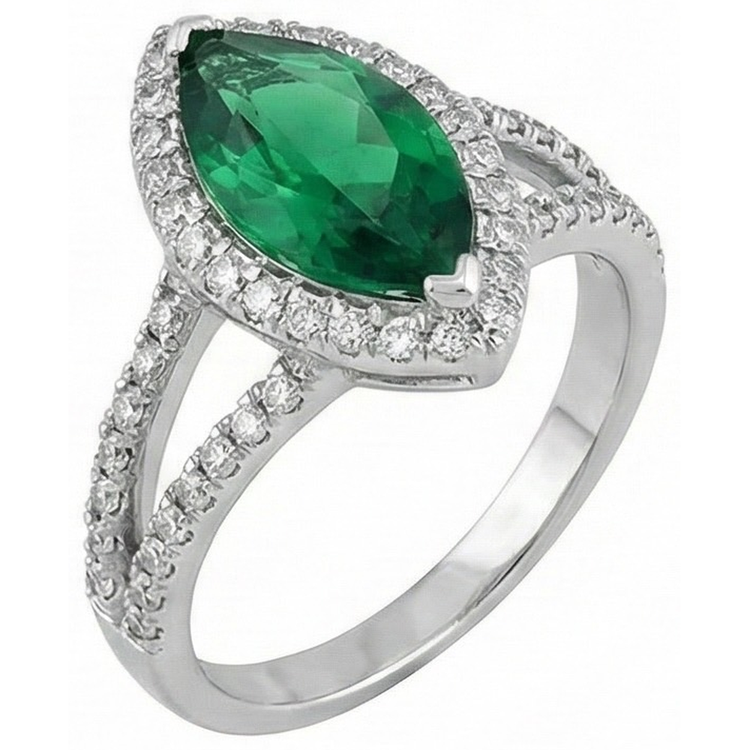 Bague Anniversaire Émeraude Verte Taille Marquise & Diamant Rond 6.50 Carats