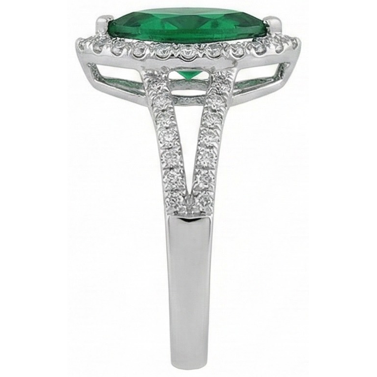 Bague Anniversaire Émeraude Verte Taille Marquise & Diamant Rond 6.50 Carats
