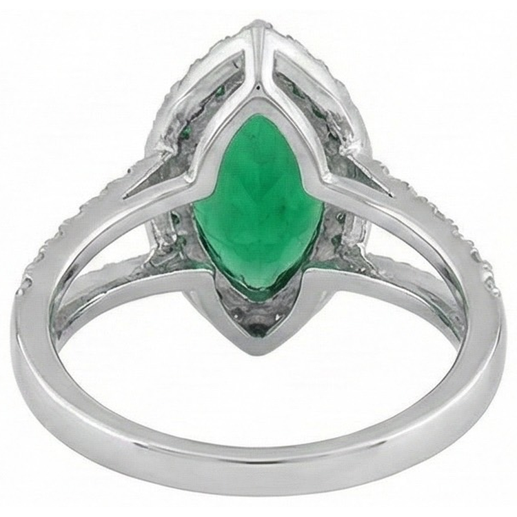 Bague Anniversaire Émeraude Verte Taille Marquise & Diamant Rond 6.50 Carats