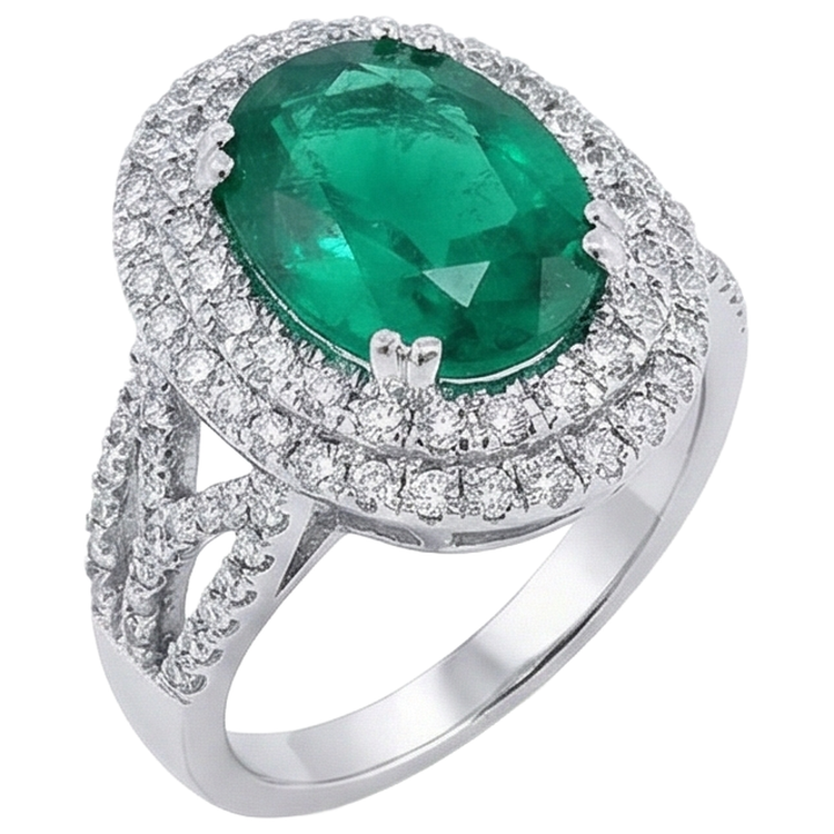 naturel oval émeraude 11.25carats bague détail rapproché