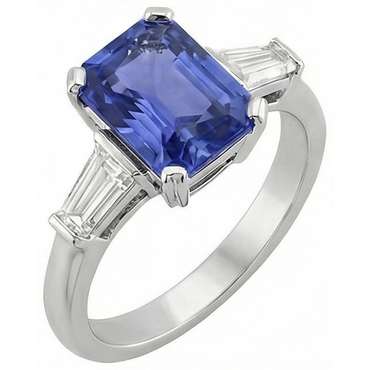 naturel radiant saphir 3carats bague angle de côté