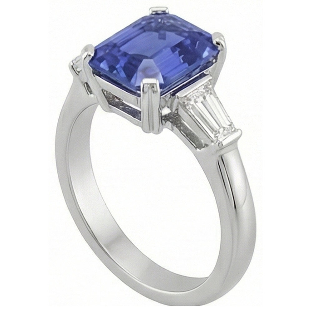 naturel radiant saphir 3carats bague vue de dessus