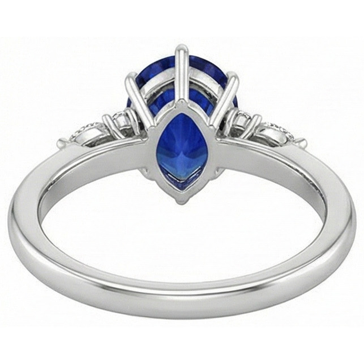 Bague Anniversaire Femme Diamant Naturels Extraits des Mines ( et non cultivés en laboratoire ) Taille Poire Saphir Bleu Centre 5 Carats
