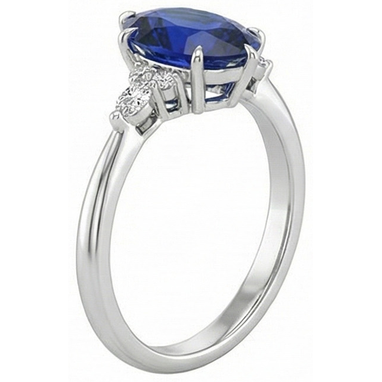 Bague Anniversaire Femme Diamant Naturels Extraits des Mines ( et non cultivés en laboratoire ) Taille Poire Saphir Bleu Centre 5 Carats