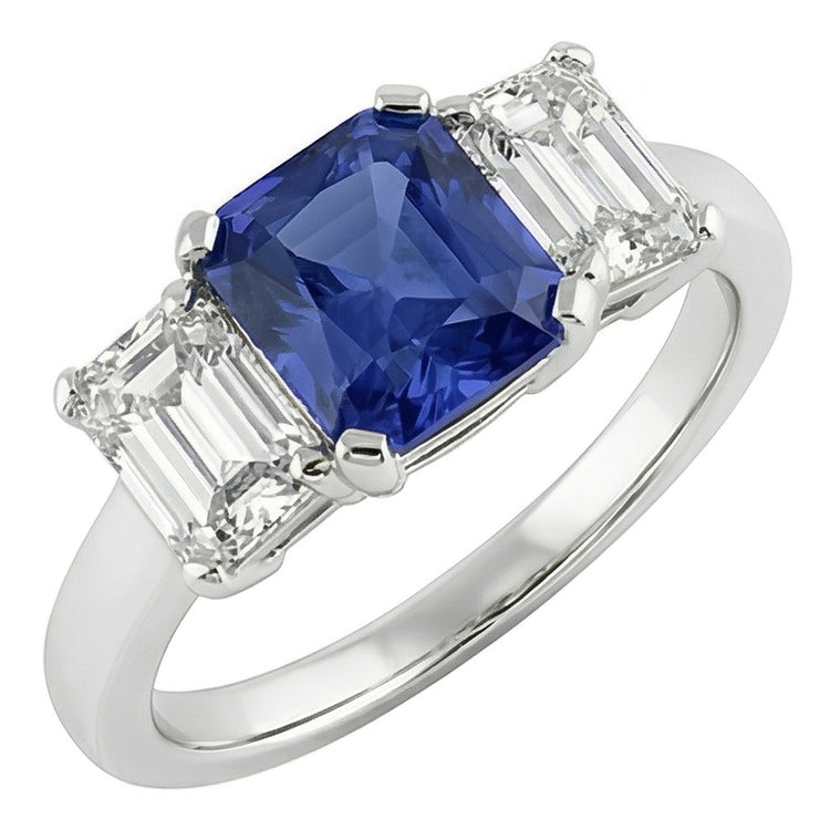 naturel radiant saphir 1.50carats bague angle de côté