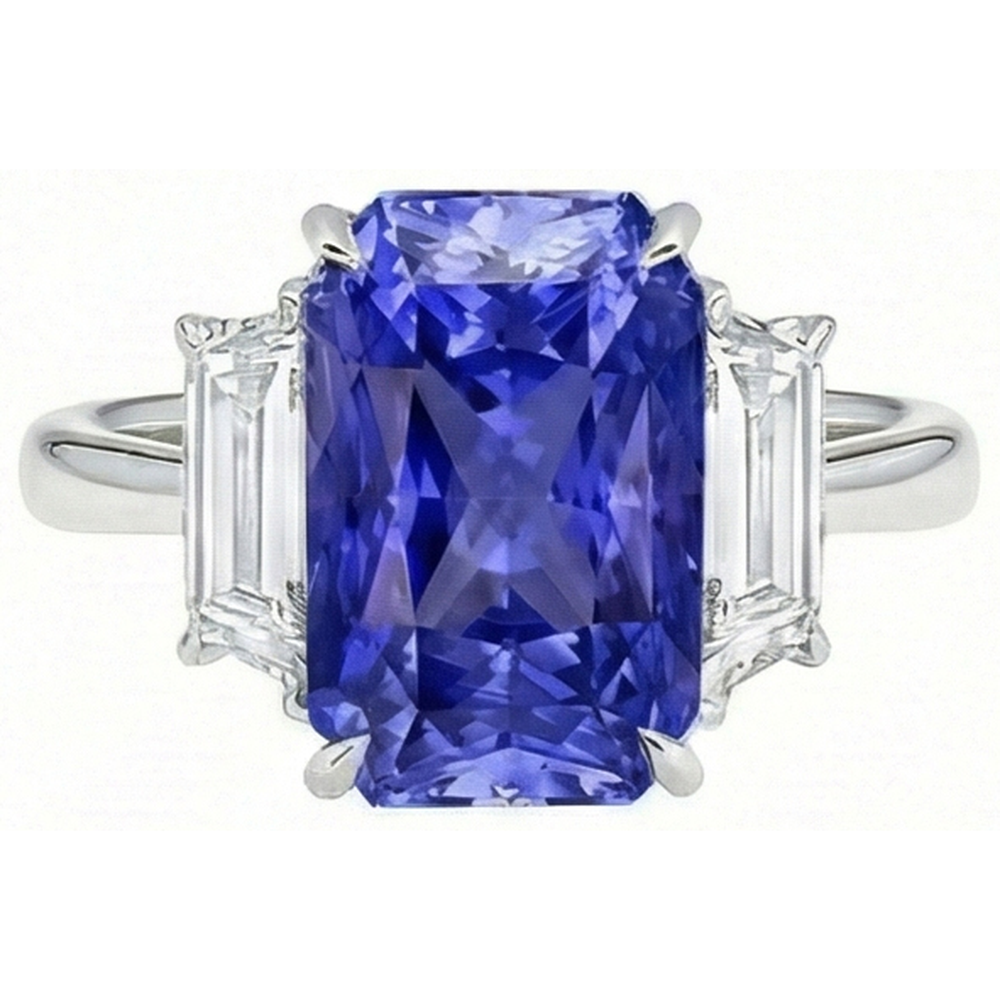 naturel radiant saphir 5.50carats bague angle de côté