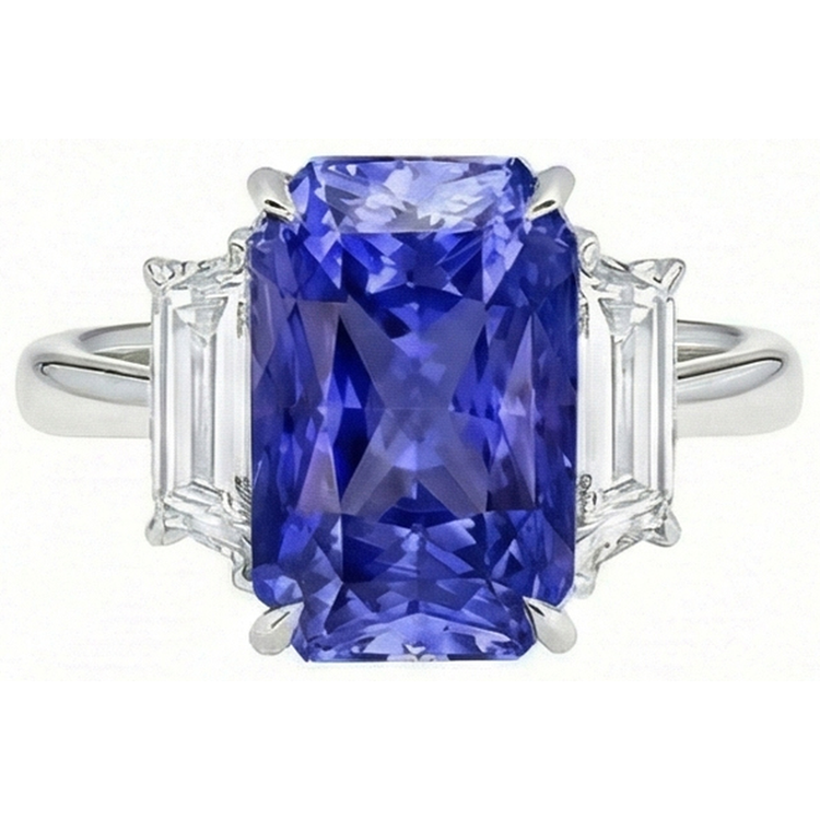 naturel radiant saphir 5.50carats bague angle de côté