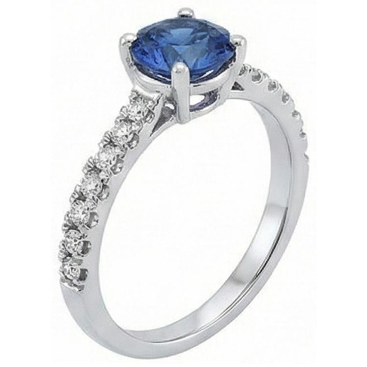Bague Anniversaire Grand Saphir De Ceylan Rond Avec Diamants Naturels Extraits des Mines ( et non cultivés en laboratoire ) 3.30 Carats