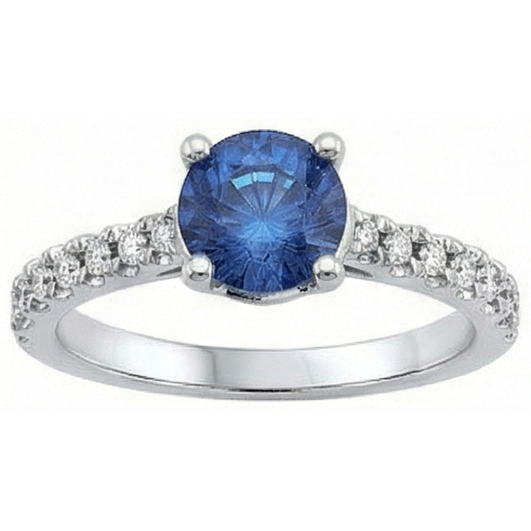 Bague Anniversaire Grand Saphir De Ceylan Rond Avec Diamants Naturels Extraits des Mines ( et non cultivés en laboratoire ) 3.30 Carats