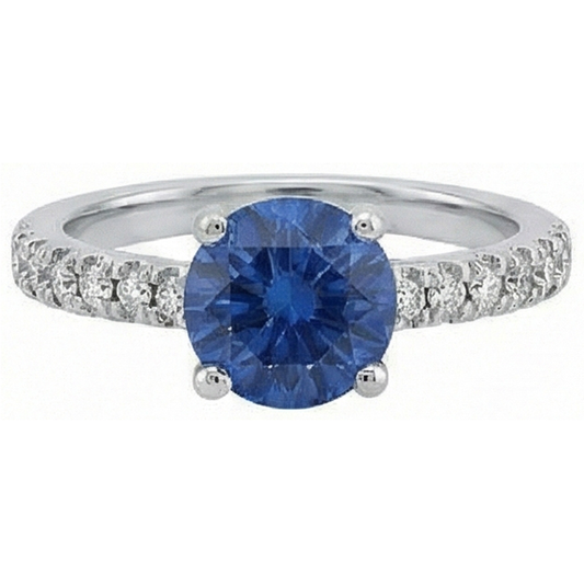 Bague Anniversaire Grand Saphir De Ceylan Rond Avec Diamants Naturels Extraits des Mines ( et non cultivés en laboratoire ) 3.30 Carats