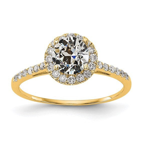 Bague Anniversaire Halo Avec Accents Réel Diamant Rond Taille Ancienne 3 Carats