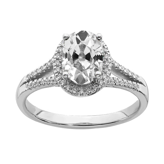 Bague Anniversaire Halo Ovale Vieux Mineur Réel Diamant Split Tige 5.50 Carats