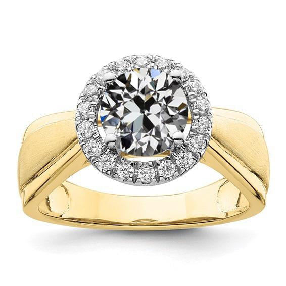 Bague Anniversaire Halo Ronde Véritable Diamant Taille Ancienne Tige Conique 3.50 Carats