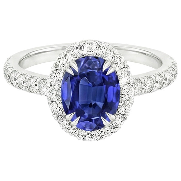 naturel oval saphir 5.50carats bague vue de dessus