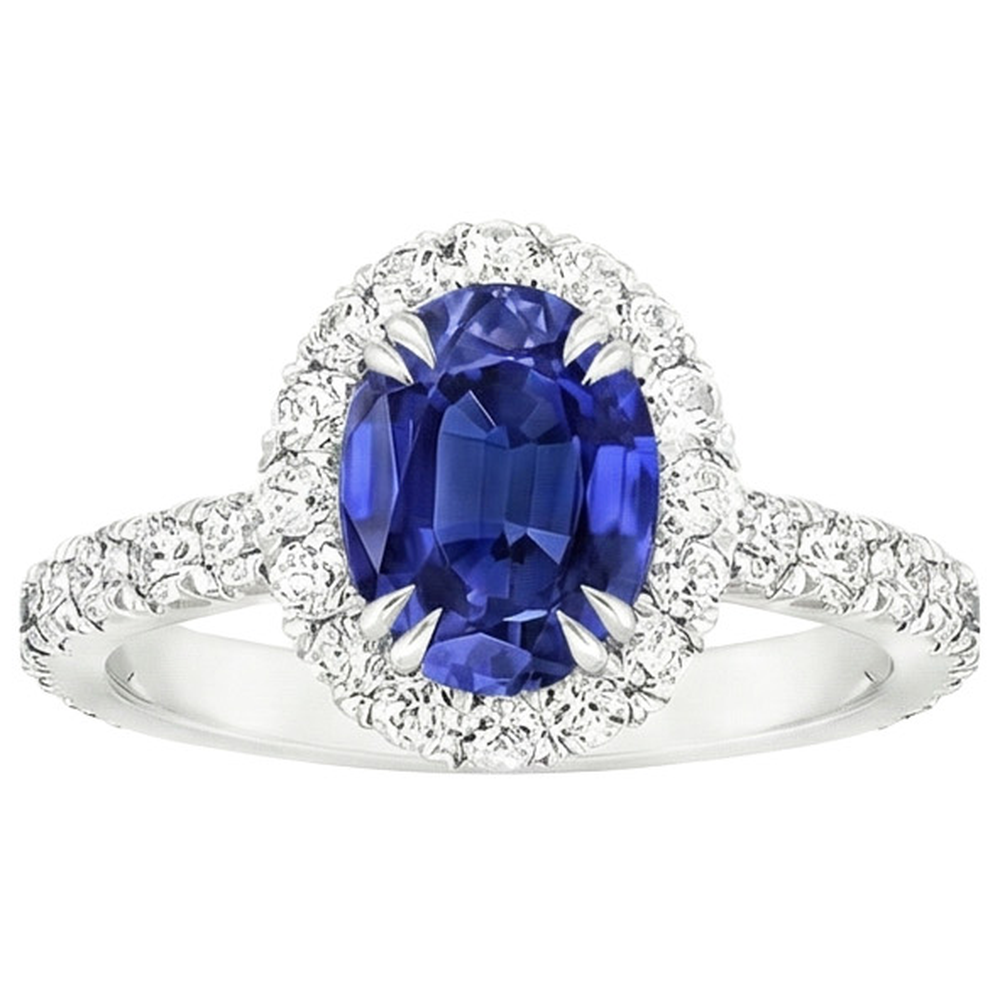 naturel oval saphir 5.50carats bague vue de profil