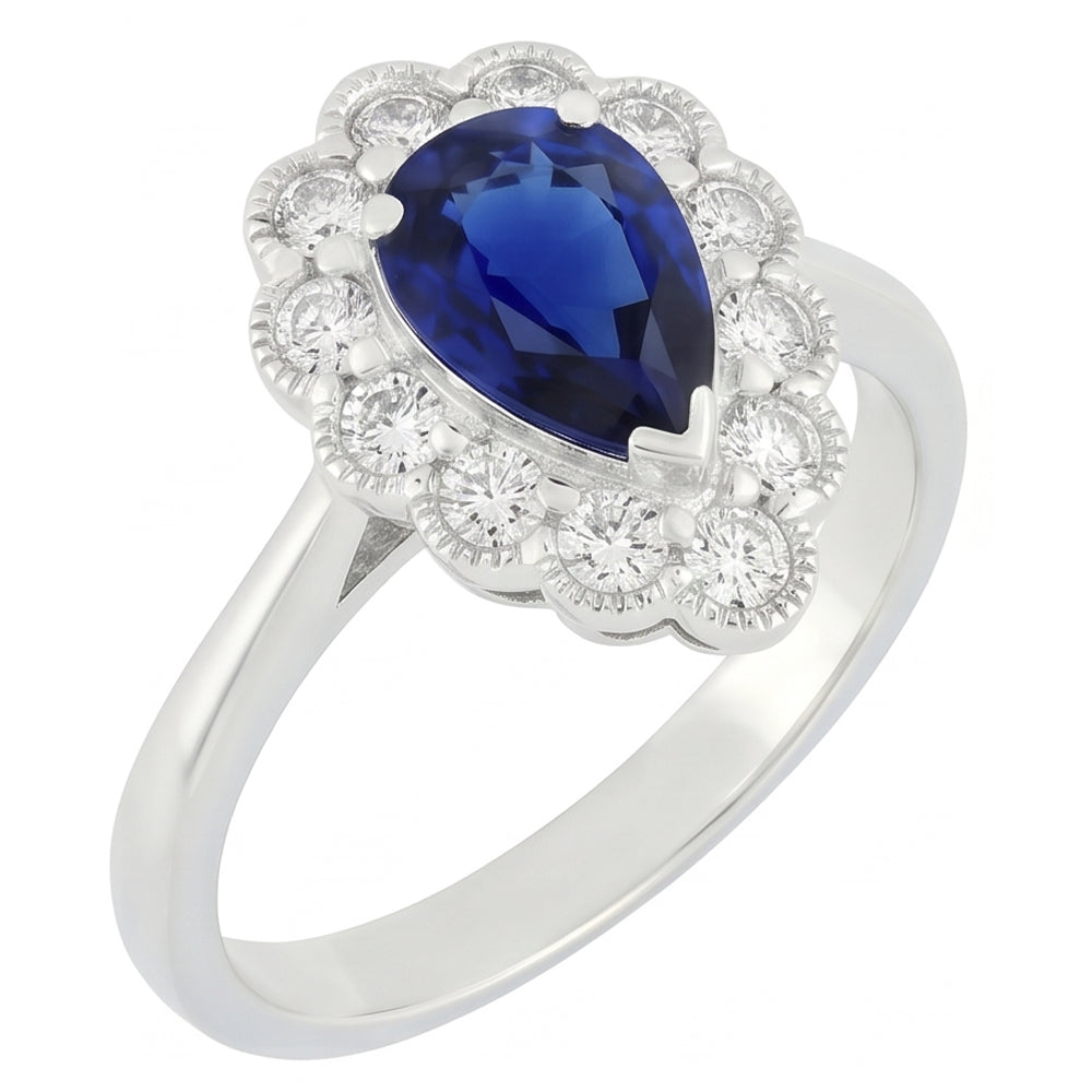 Bague Anniversaire Halo Style Antique Saphir Bleu Pierre Gemme 3.50 Carats