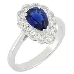 Bague Anniversaire Halo Style Antique Saphir Bleu Pierre Gemme 3.50 Carats