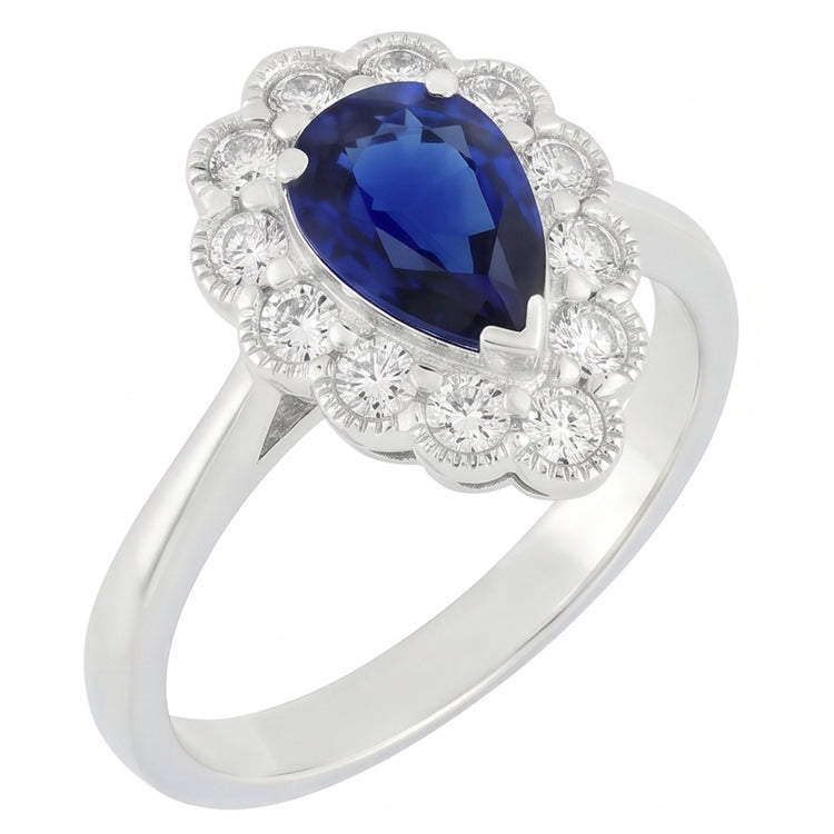 Bague Anniversaire Halo Style Antique Saphir Bleu Pierre Gemme 3.50 Carats