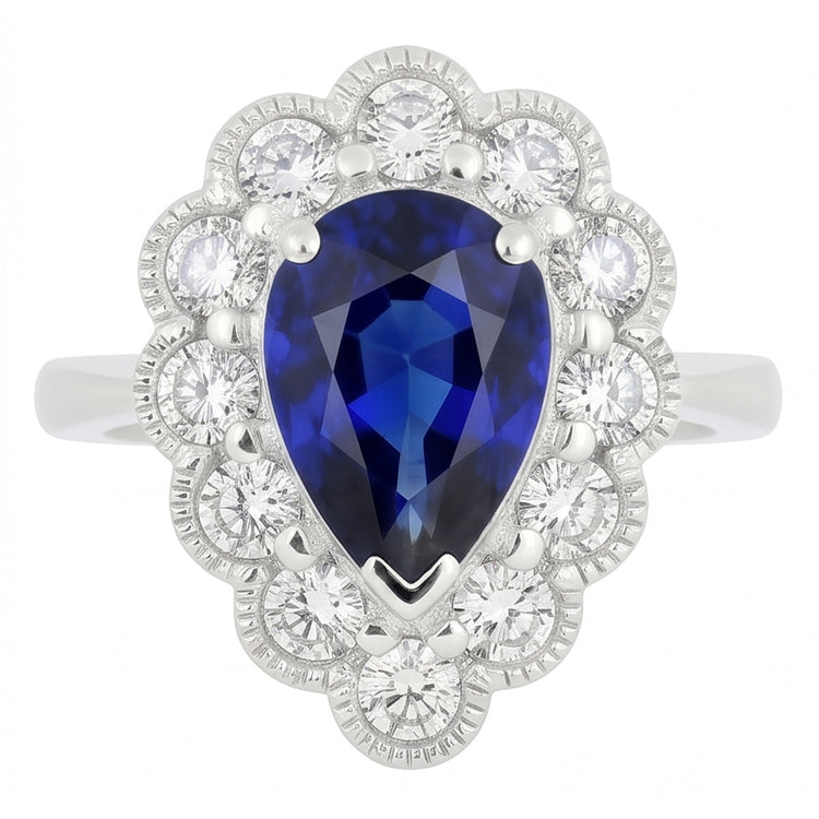 Bague Anniversaire Halo Style Antique Saphir Bleu Pierre Gemme 3.50 Carats