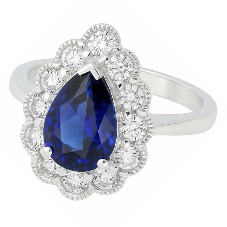 Bague Anniversaire Halo Style Antique Saphir Bleu Pierre Gemme 3.50 Carats
