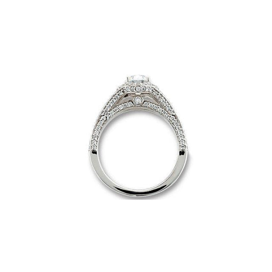 Bague Anniversaire Halo Véritable Diamond Ovale 2.35 Carats Tige Fendue Or Blanc 14K