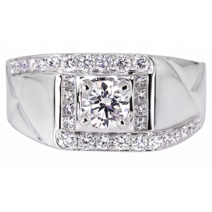 Bague Anniversaire Homme Réel Diamant Rond 2 Carats Or Blanc 14K Bijoux