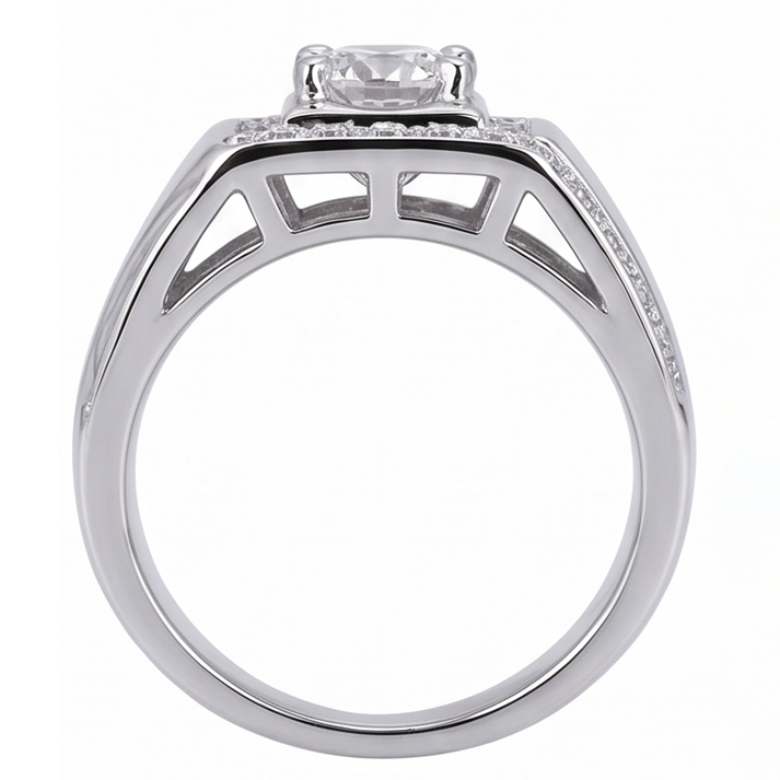 Bague Anniversaire Homme Réel Diamant Rond 2 Carats Or Blanc 14K Bijoux
