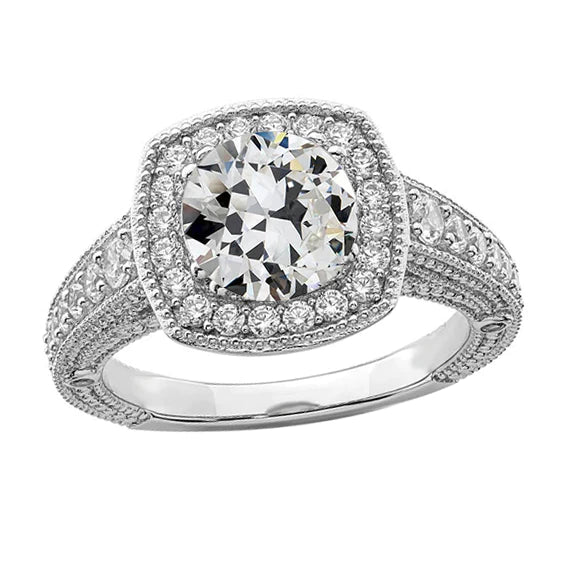 Bague Anniversaire Milligrain Halo Véritable Diamant Taille Ancienne Mine 4 Carats