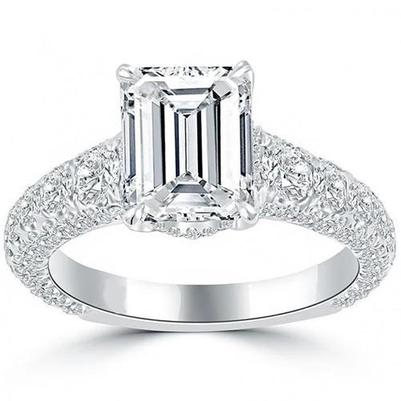 Bague Anniversaire Naturel Diamant Emeraude Or Blanc 3.75 Carats