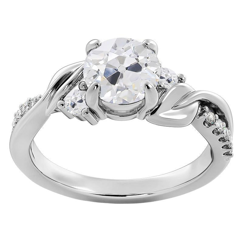 Bague Anniversaire Naturel Diamant Rond Taille Ancienne Style Feuille Torsadée 4 Carats