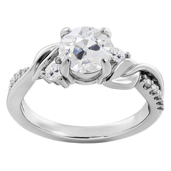 Bague Anniversaire Naturel Diamant Rond Taille Ancienne Style Feuille Torsadée 4 Carats