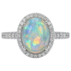 Bague Anniversaire Opale Et Diamants Naturels Extraits des Mines ( et non cultivés en laboratoire ) 11.20 Carats Or Blanc 14K