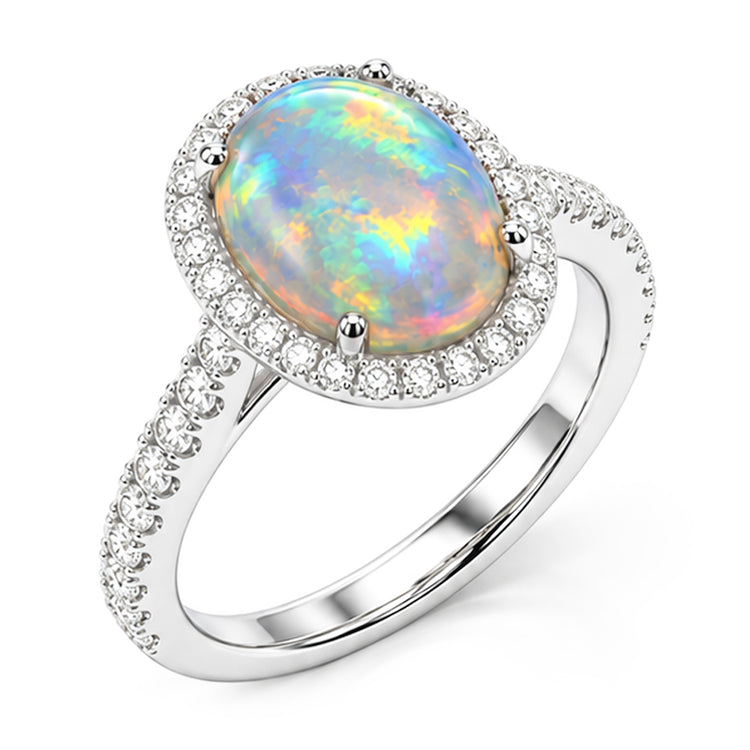 Bague Anniversaire Opale Et Diamants Naturels Extraits des Mines ( et non cultivés en laboratoire ) 11.20 Carats Or Blanc 14K
