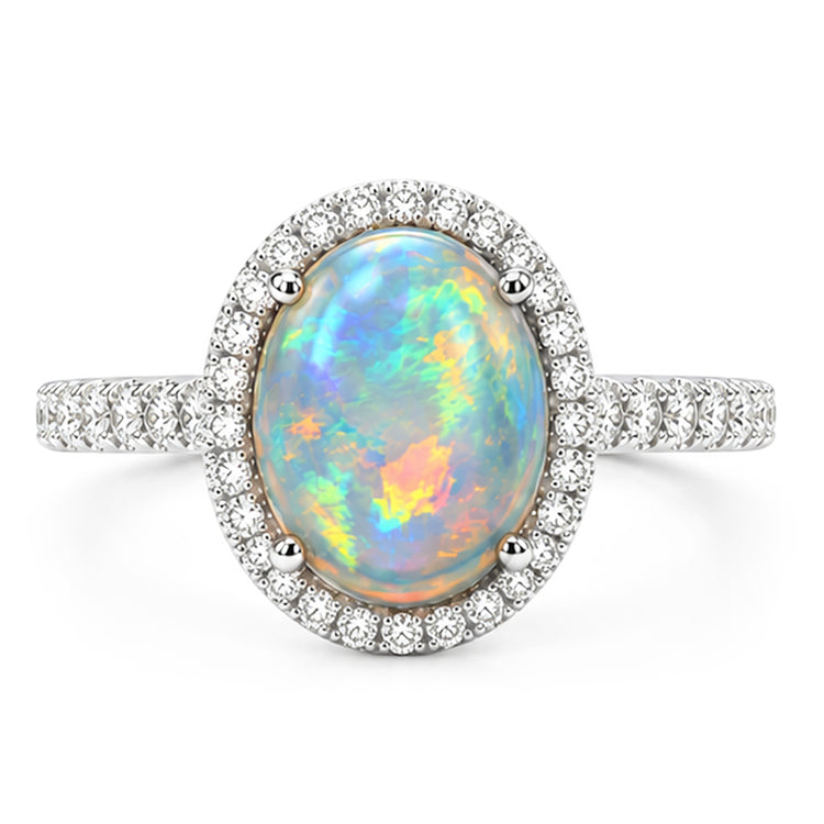Bague Anniversaire Opale Et Diamants Naturels Extraits des Mines ( et non cultivés en laboratoire ) 11.20 Carats Or Blanc 14K