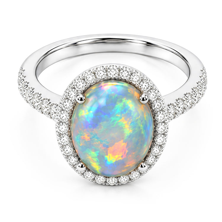 Bague Anniversaire Opale Et Diamants Naturels Extraits des Mines ( et non cultivés en laboratoire ) 11.20 Carats Or Blanc 14K