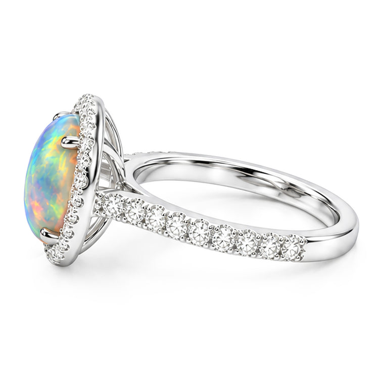 Bague Anniversaire Opale Et Diamants Naturels Extraits des Mines ( et non cultivés en laboratoire ) 11.20 Carats Or Blanc 14K