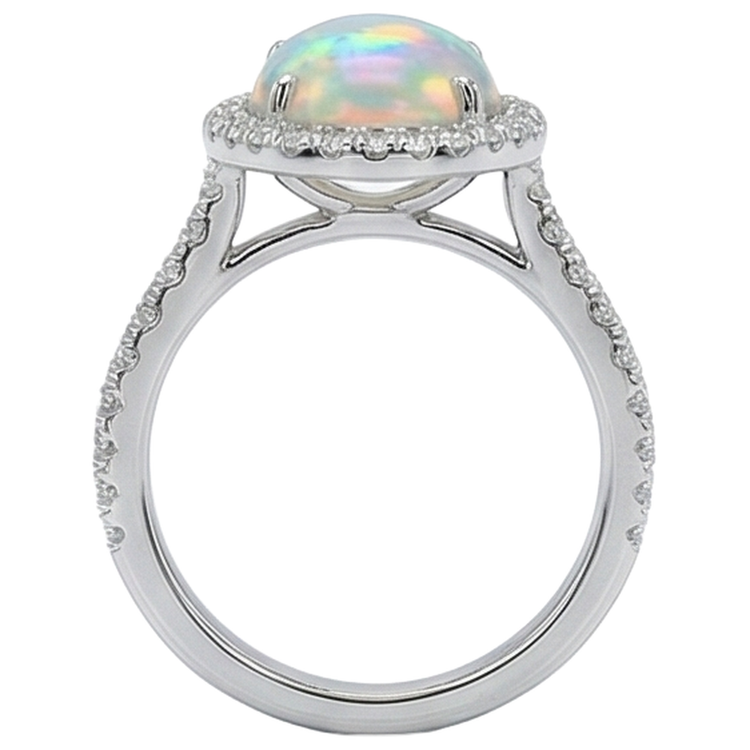 Bague Anniversaire Opale Et Diamants Naturels Extraits des Mines ( et non cultivés en laboratoire ) 11.20 Carats Or Blanc 14K