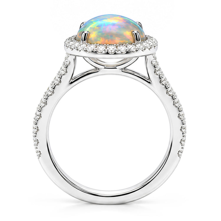 Bague Anniversaire Opale Et Diamants Naturels Extraits des Mines ( et non cultivés en laboratoire ) 11.20 Carats Or Blanc 14K