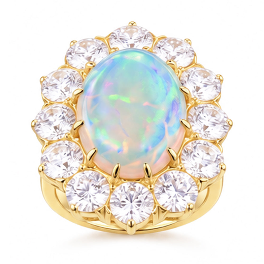 Bague Anniversaire Opale Et Diamants Naturels Extraits des Mines ( et non cultivés en laboratoire ) 6.75 Carats Or 14K Neuf