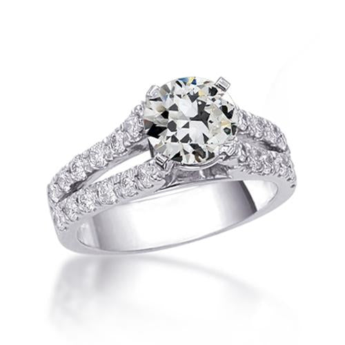 Bague Anniversaire Or 14K Ronde Vieux mineur Réel Diamant Split Tige 4 Carats